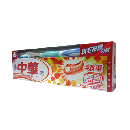 中华双重皓白香橙味牙膏