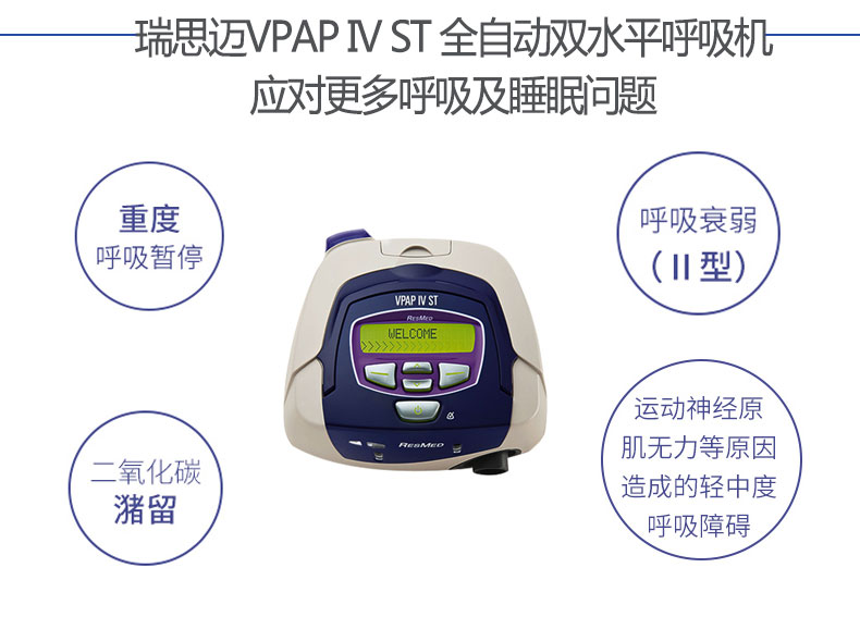 瑞思迈呼吸机VPAP IV ST 全自动双水平 有效治疗慢阻肺/肺心病/呼吸功能不全