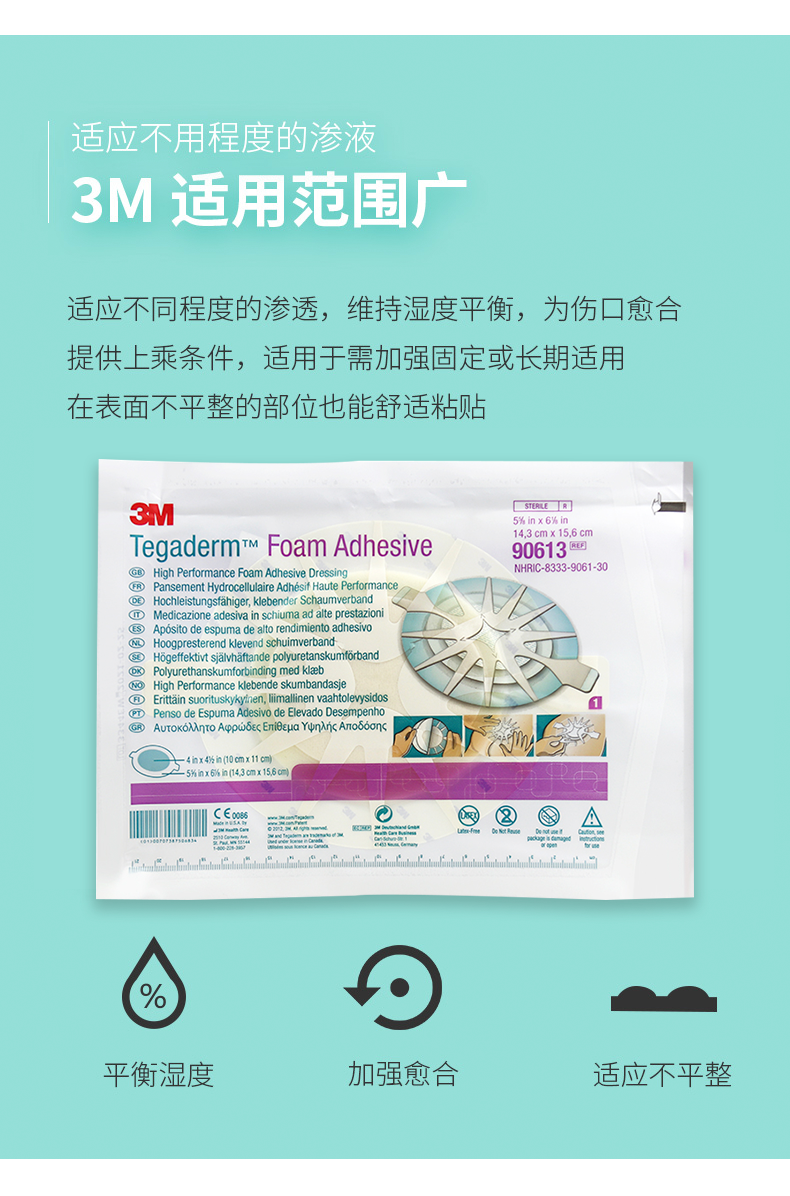 美国3M 聚酯泡沫敷料 创伤水胶体聚酯泡沫敷料